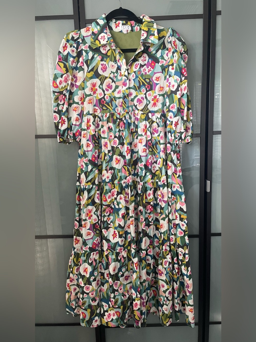Make An Offer✌️ TCEC Green Floral Tiered Dress with Pink and White Blooms